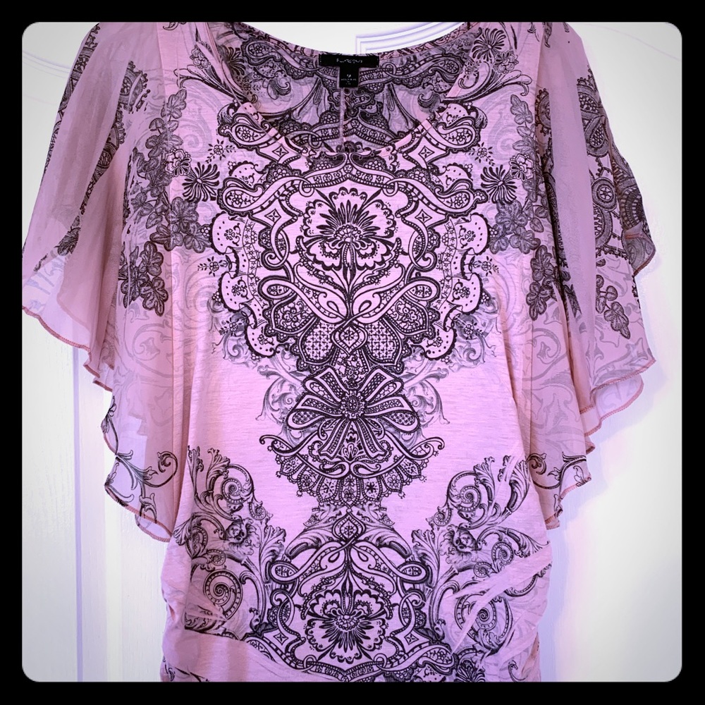 Ruched pink & black blouse